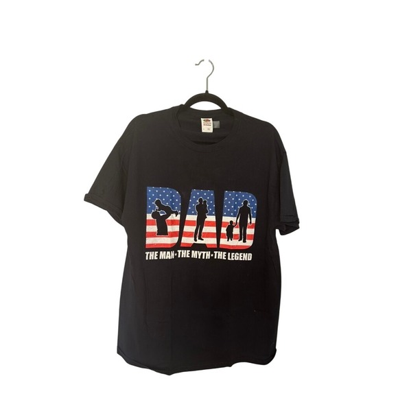 Mens Dad The Man The Myth The Legend Black Graphic Print T-Shirt American Flag - Picture 1 of 5